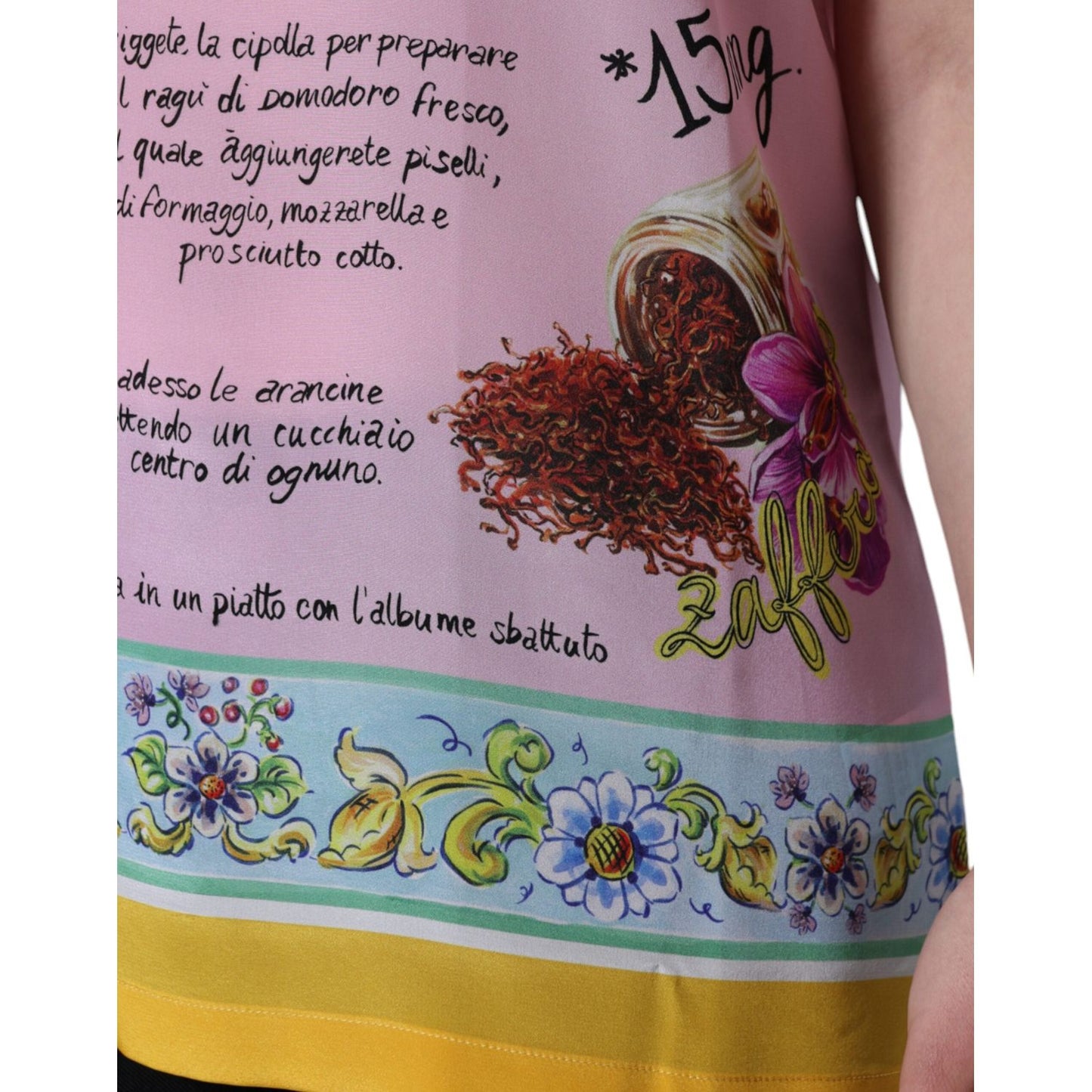 Dolce & Gabbana Pink Silk Araneine Siciliana Print Short Sleeves Top TSH86559-40