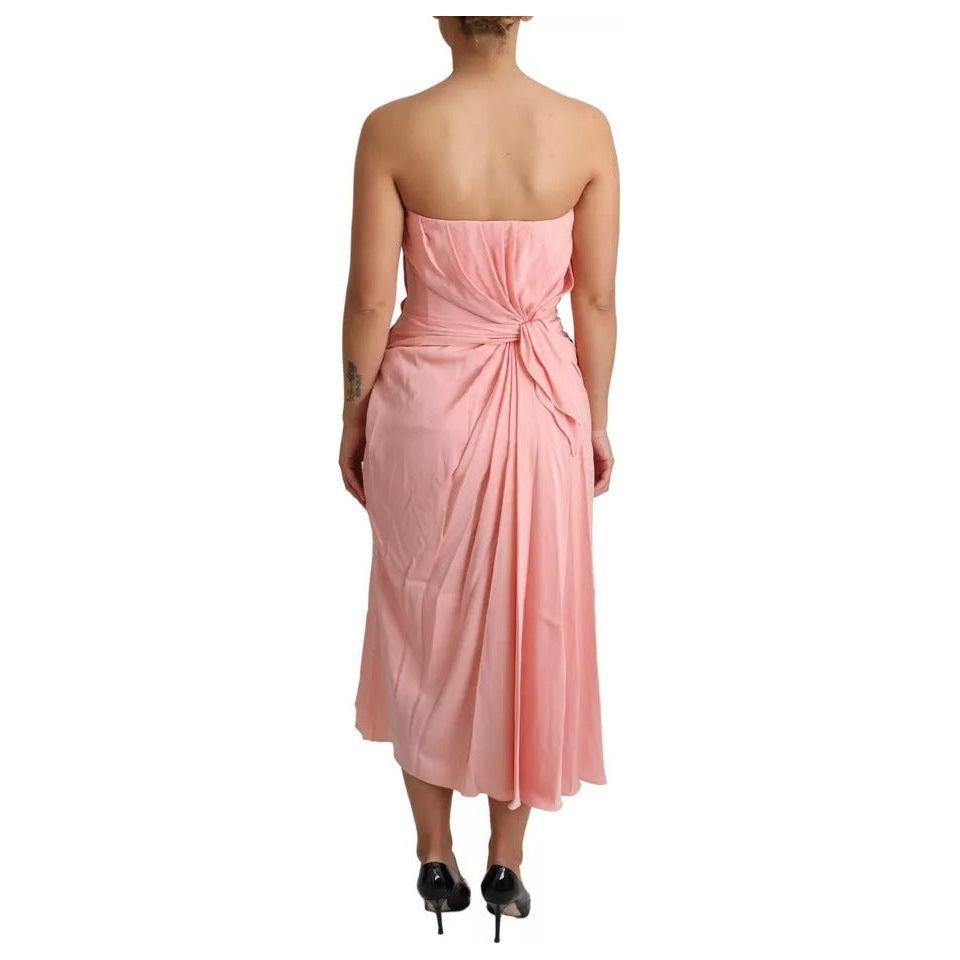 Dolce & Gabbana Dolce & Gabbana Pink Silk Stretch Strapless Sheath Midi Dress DR28037-38 1728,67345645728,Dolce & Gabbana,Dresses - Women - Clothing,IT38 | XS,Material: 94% Silk 6% Elastane,Pink,Preowned / Defect,Women