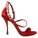 Dolce & Gabbana Dolce & Gabbana Red Crystal-Embellished Heel Sandals LA9271-38 1728,20% Calf,27% Silk,50% Rayon,67345645728,Dolce & Gabbana,EU38/US7.5,Material: 3% Goat,New with tags,Red,Sandals - Women - Shoes,Women