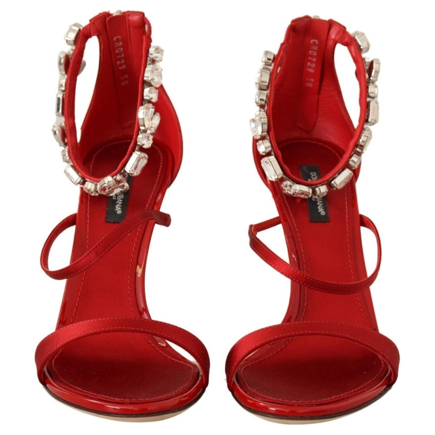 Dolce & Gabbana Dolce & Gabbana Red Crystal-Embellished Heel Sandals LA9271-38 1728,20% Calf,27% Silk,50% Rayon,67345645728,Dolce & Gabbana,EU38/US7.5,Material: 3% Goat,New with tags,Red,Sandals - Women - Shoes,Women