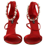 Dolce & Gabbana Dolce & Gabbana Red Crystal-Embellished Heel Sandals LA9271-38 1728,20% Calf,27% Silk,50% Rayon,67345645728,Dolce & Gabbana,EU38/US7.5,Material: 3% Goat,New with tags,Red,Sandals - Women - Shoes,Women