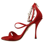 Dolce & Gabbana Dolce & Gabbana Red Crystal-Embellished Heel Sandals LA9271-38 1728,20% Calf,27% Silk,50% Rayon,67345645728,Dolce & Gabbana,EU38/US7.5,Material: 3% Goat,New with tags,Red,Sandals - Women - Shoes,Women