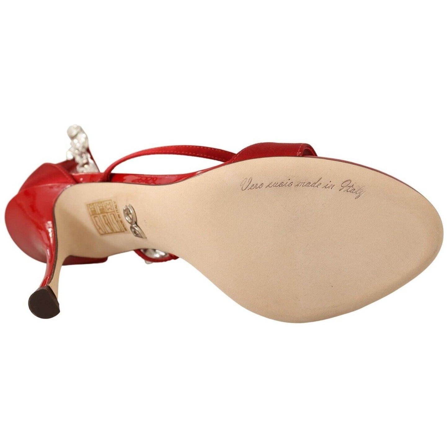 Dolce & Gabbana Dolce & Gabbana Red Crystal-Embellished Heel Sandals LA9271-38 1728,20% Calf,27% Silk,50% Rayon,67345645728,Dolce & Gabbana,EU38/US7.5,Material: 3% Goat,New with tags,Red,Sandals - Women - Shoes,Women