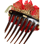 Dolce & Gabbana Red Silk Floral Gold Brass Women Hair Comb FASHION ACCESSORIES Dolce & Gabbana Dark Salmon