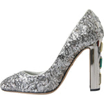 Dolce & Gabbana Silver Sequin Embellished Heels Pumps Shoes LA10787-39