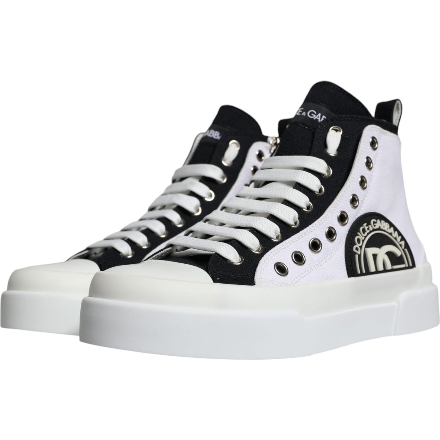 Dolce & Gabbana White Black Cotton Logo High Top Sneaker Shoes MV6218-39