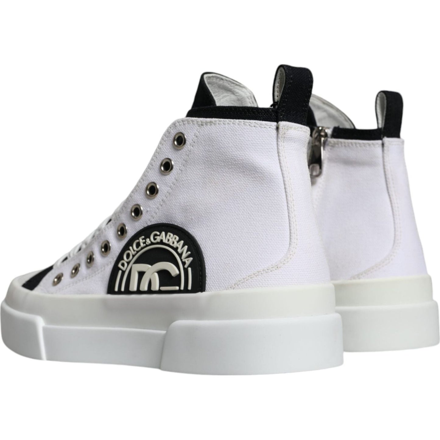 Dolce & Gabbana White Black Cotton Logo High Top Sneaker Shoes MV6218-39