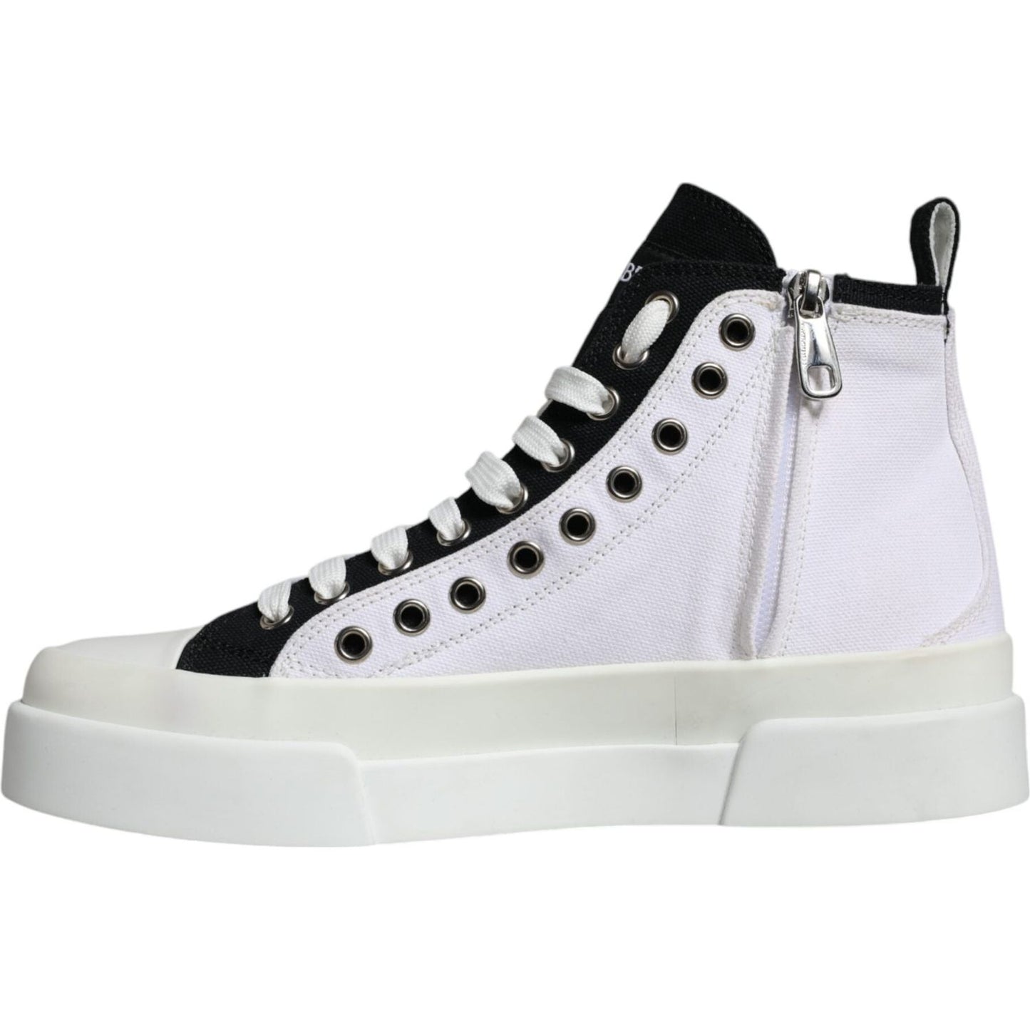 Dolce & Gabbana White Black Cotton Logo High Top Sneaker Shoes MV6218-39