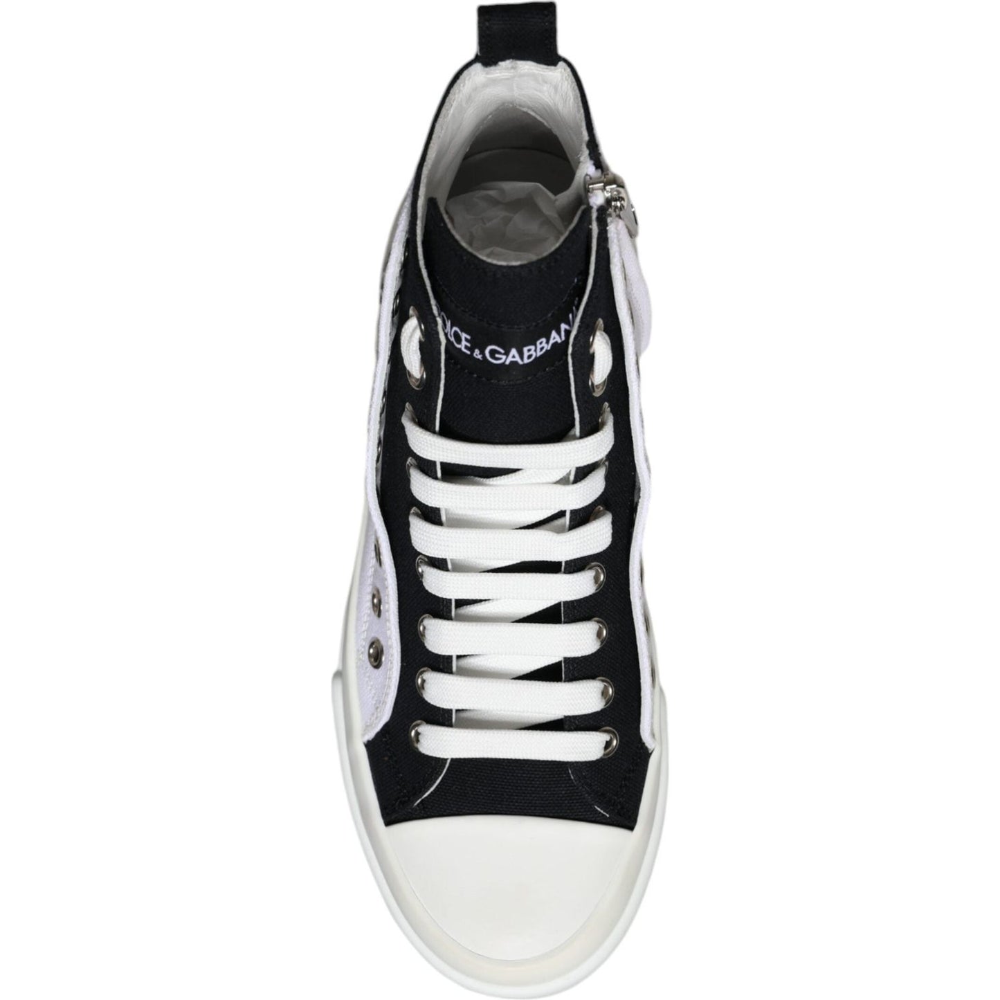 Dolce & Gabbana White Black Cotton Logo High Top Sneaker Shoes MV6218-39