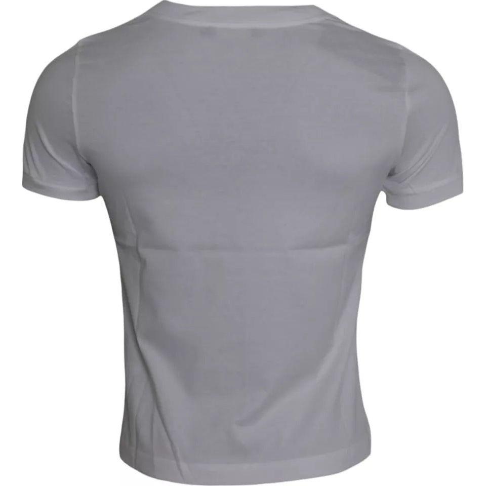 Dolce & Gabbana White Cotton Round Neck Short Sleeve T-shirt TSH86449-44