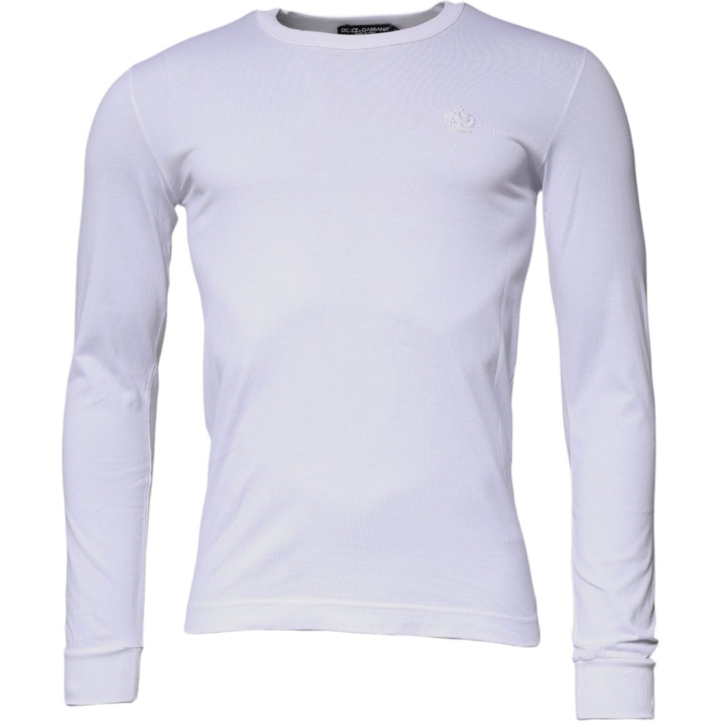 Dolce & Gabbana White Crown Crew Neck Cotton Pullover Sweater TSH87421-44