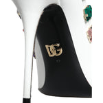 Dolce & Gabbana White Crystals Leather High Heels Pumps Shoes LA11361-39