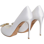 Dolce & Gabbana White Crystals Peep Toe Satin Pumps Shoes LA11867-37.5