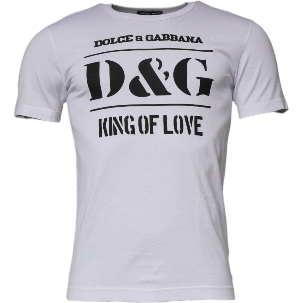 Dolce & Gabbana White D&G King Of Love Cotton Crew Neck T-shirt TSH87371-44