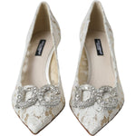 Dolce & Gabbana White Floral Lace DG Crystal Pumps Shoes LA11019-36