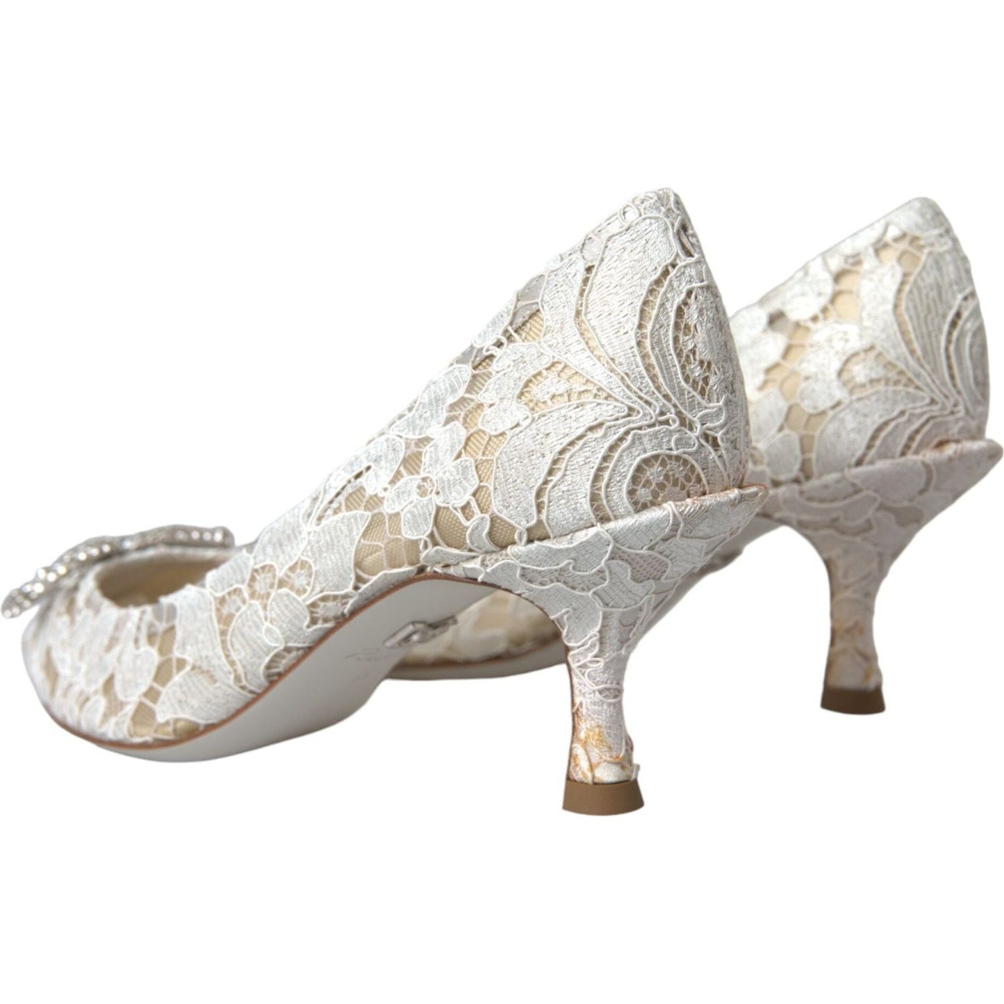 Dolce & Gabbana White Floral Lace DG Crystal Pumps Shoes LA11019-36