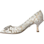 Dolce & Gabbana White Floral Lace DG Crystal Pumps Shoes LA11019-36