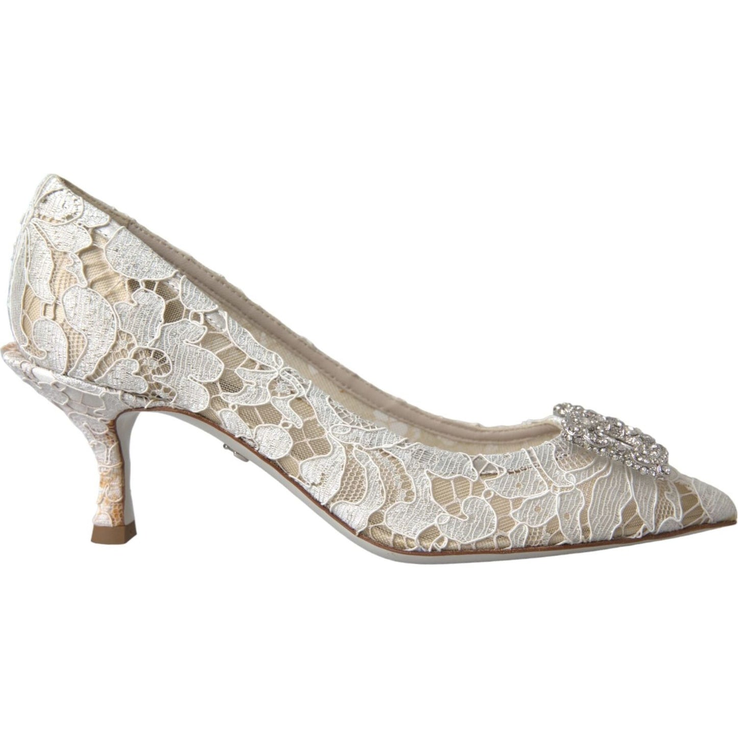 Dolce & Gabbana White Floral Lace DG Crystal Pumps Shoes LA11019-36
