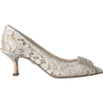 Dolce & Gabbana White Floral Lace DG Crystal Pumps Shoes LA11019-36