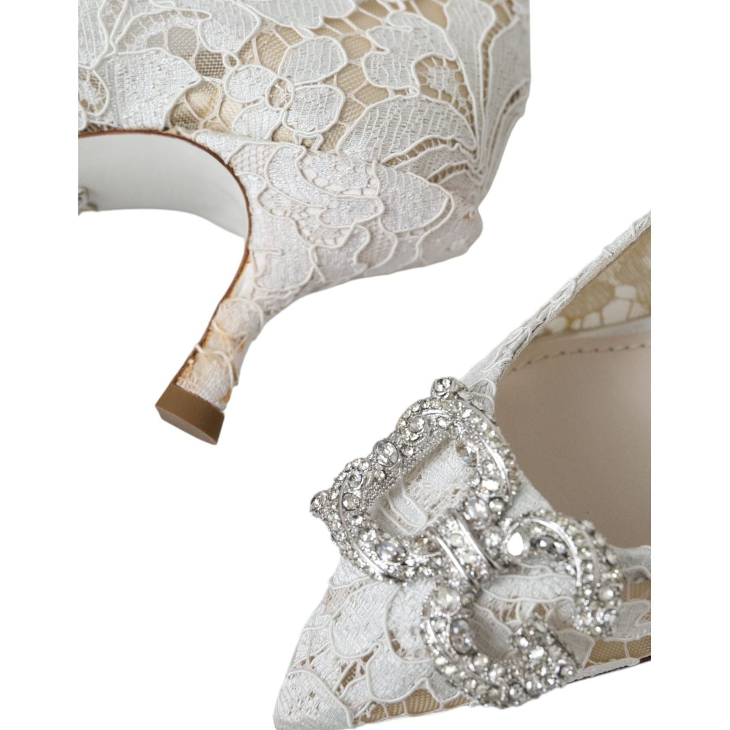 Dolce & Gabbana White Floral Lace DG Crystal Pumps Shoes LA11019-36