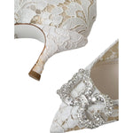 Dolce & Gabbana White Floral Lace DG Crystal Pumps Shoes LA11019-36