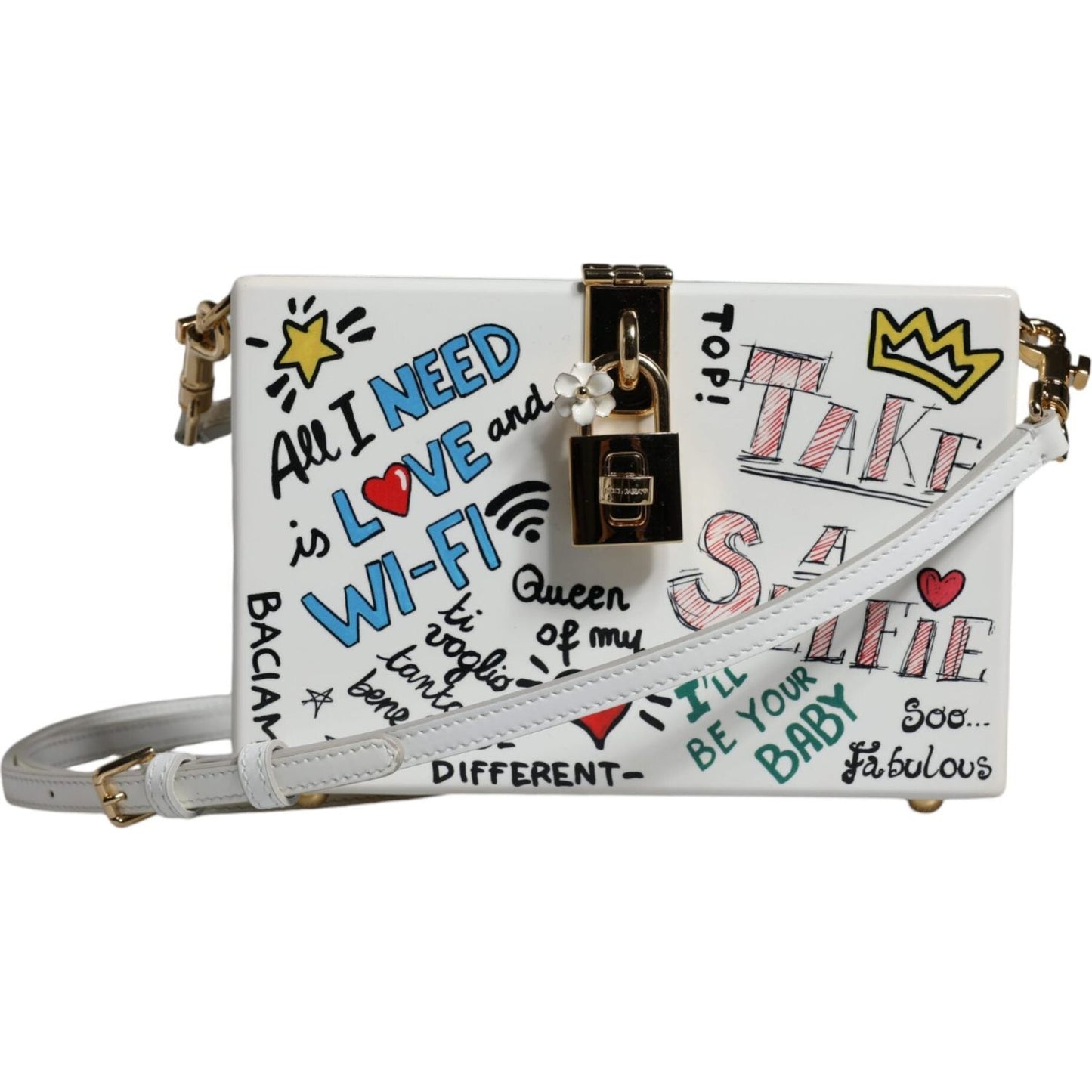 Dolce & Gabbana White Graffiti Print Clutch Crossbody Bag BAG4110