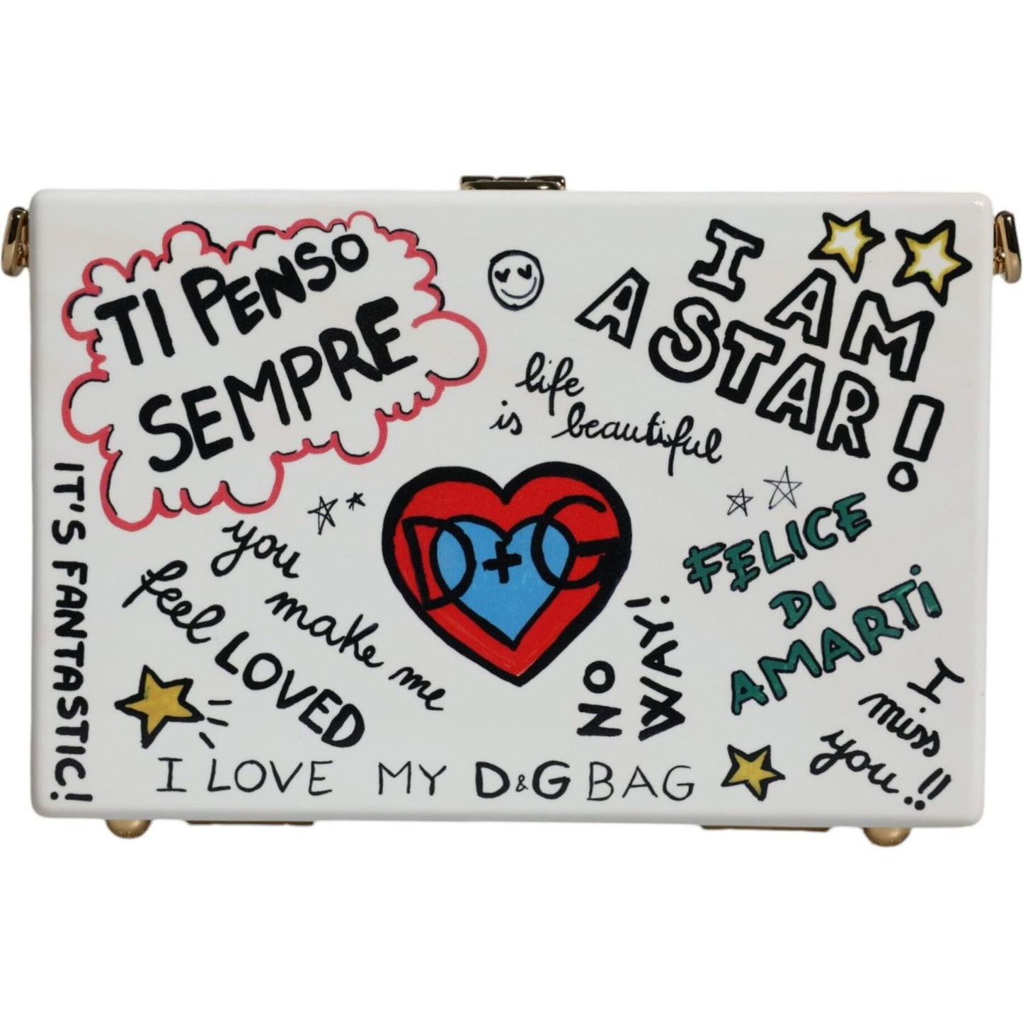 Dolce & Gabbana White Graffiti Print Clutch Crossbody Bag BAG4110