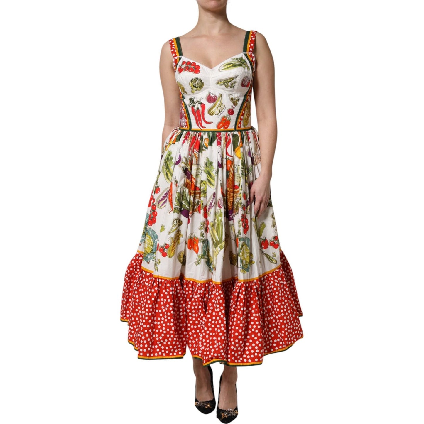 Dolce & Gabbana White Vegetables Sleeveless A-line Midi Dress DR81610-42
