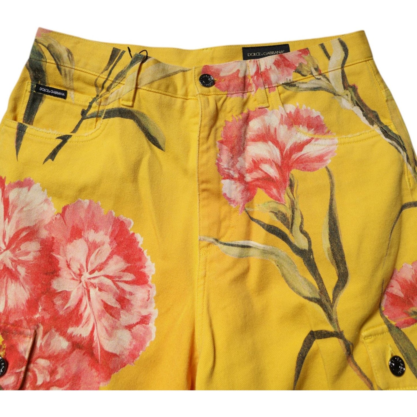 Dolce & Gabbana Yellow Floral Cargo Denim Men Bermuda Shorts PAN75205-44