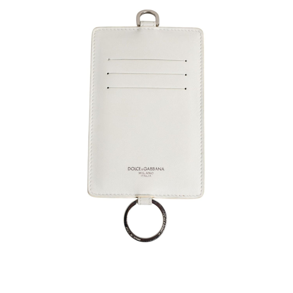 Dolce & Gabbana White Calf Leather Lanyard Logo Card Holder Men Wallet SMY11035