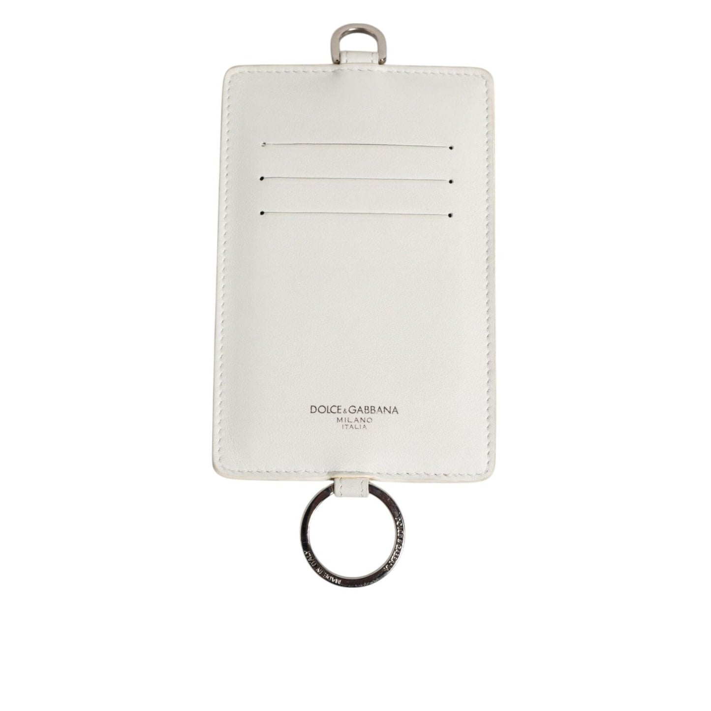 Dolce & Gabbana White Calf Leather Lanyard Logo Card Holder Men Wallet SMY11035