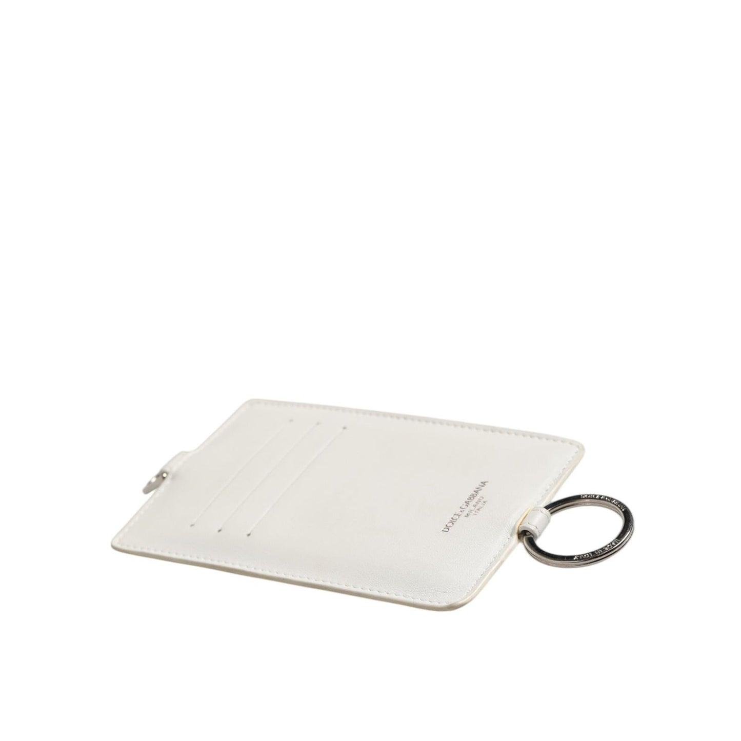 Dolce & Gabbana White Calf Leather Lanyard Logo Card Holder Men Wallet SMY11035
