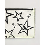 Dolce & Gabbana White Leather Douphin DG Logo Star Print Card Holder Wallet SMY11032