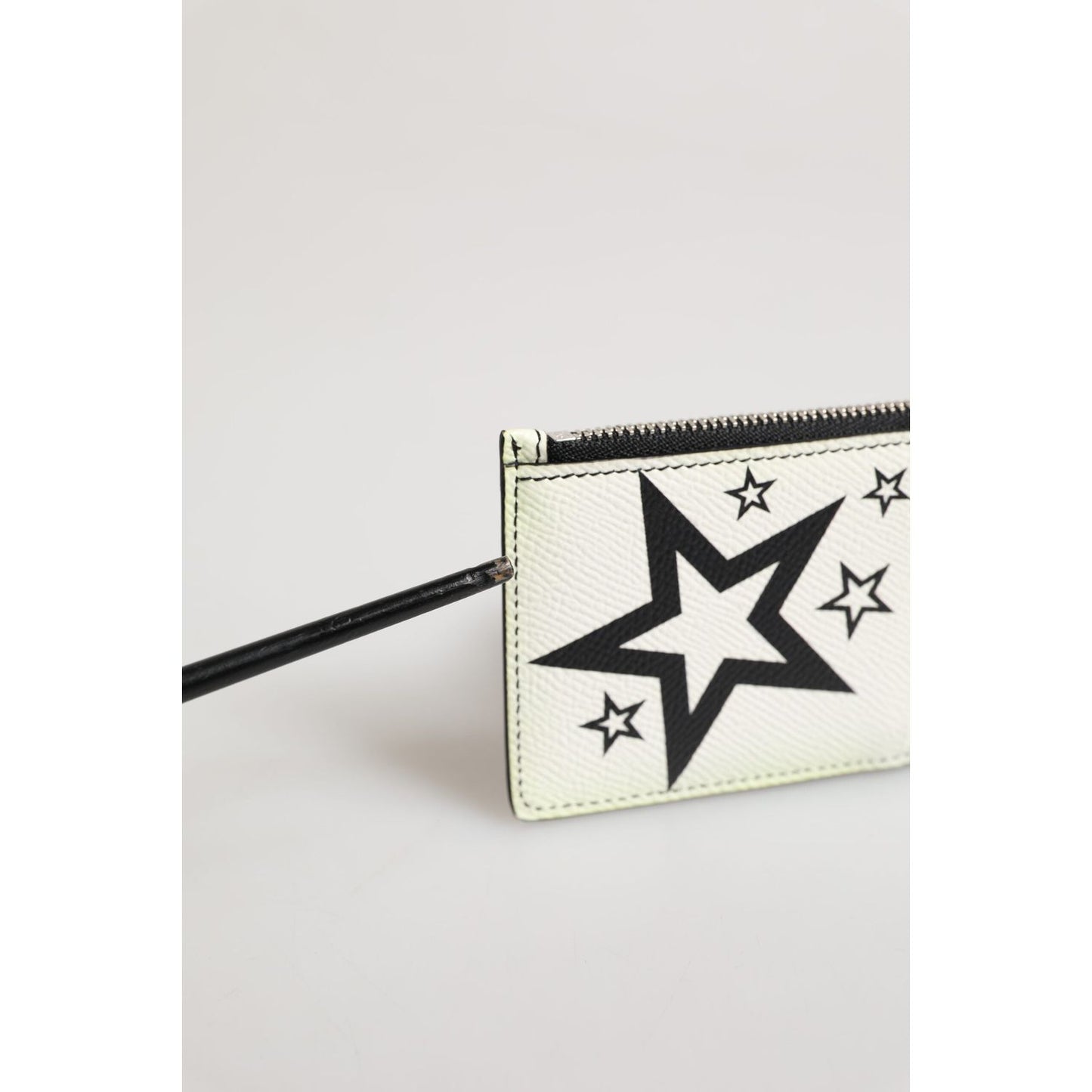 Dolce & Gabbana White Leather Douphin DG Logo Star Print Card Holder Wallet SMY11032