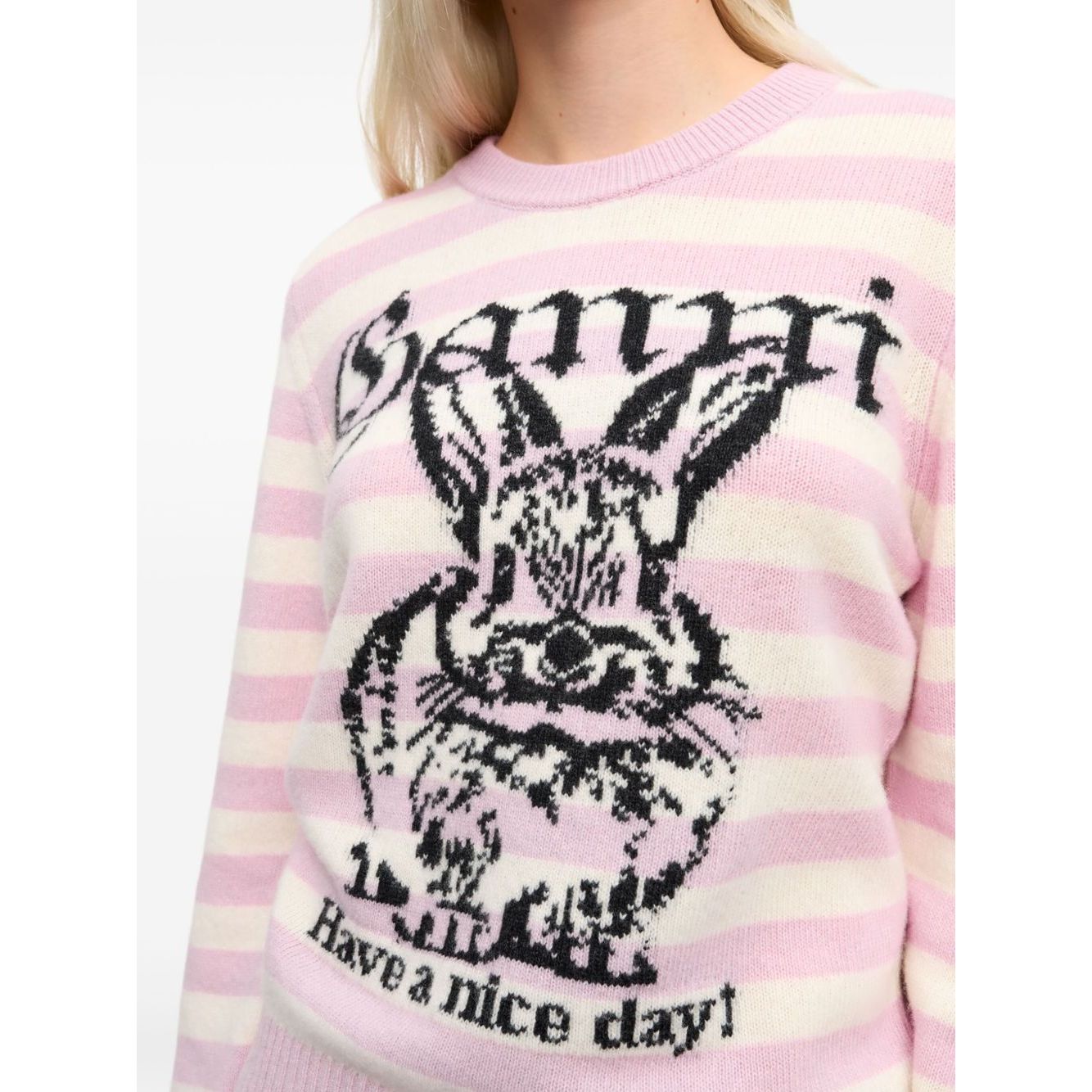 Ganni Striped Graphic Wool Bunny Jumper