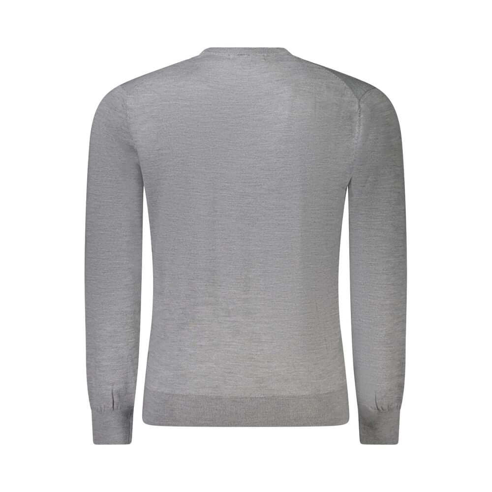 Back view of Guess Jeans Gray Wool Sweater with long sleeves and crew neck design