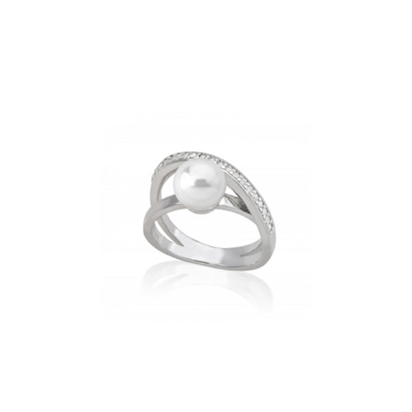 MAJORICA JEWELRY Mod. 16045.01.2.915.010.1 stylish pearl ring with silver band, elegant and timeless design for chic fashion.