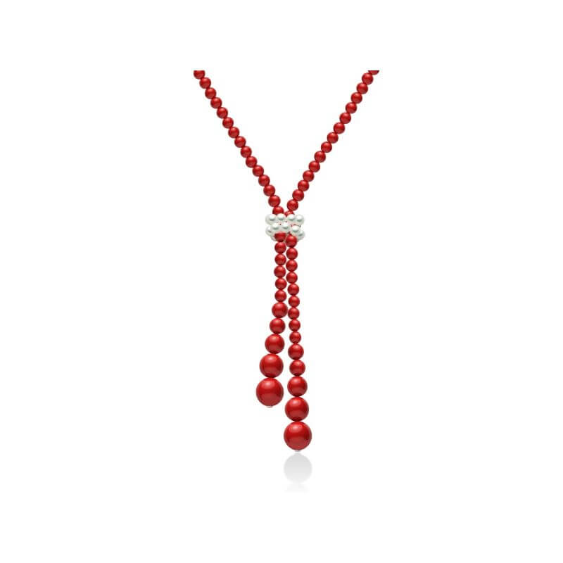 MILUNA Mod. CLD3658 red beaded necklace with decorative pearl detail, elegant jewelry piece by Miluna.