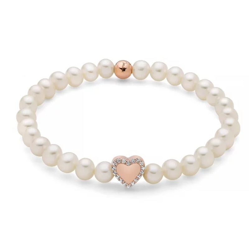 MILUNA Mod. PBR3505R-TPZ elegant pearl bracelet with rose gold heart charm, perfect for sophisticated jewelry lovers.
