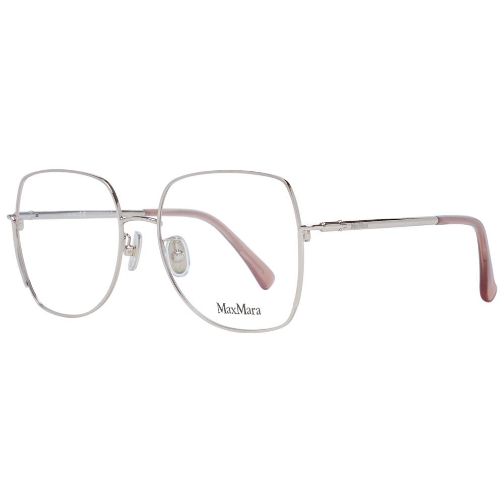 Max Mara Gold Metal Glasses (Frames) for women, full-rim trapezium style with demo lenses and branded case.