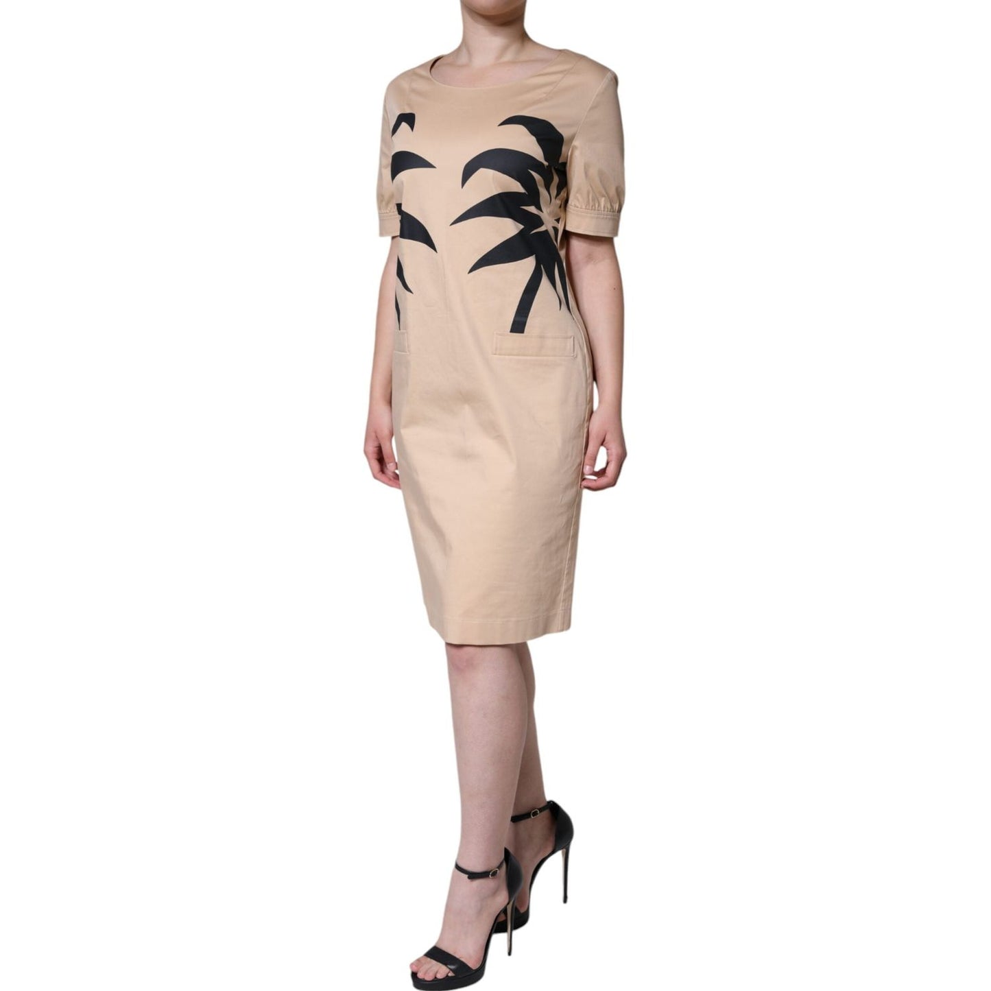 Moschino Beige Cotton Short Sleeve Knee Length Dress DR281223-46