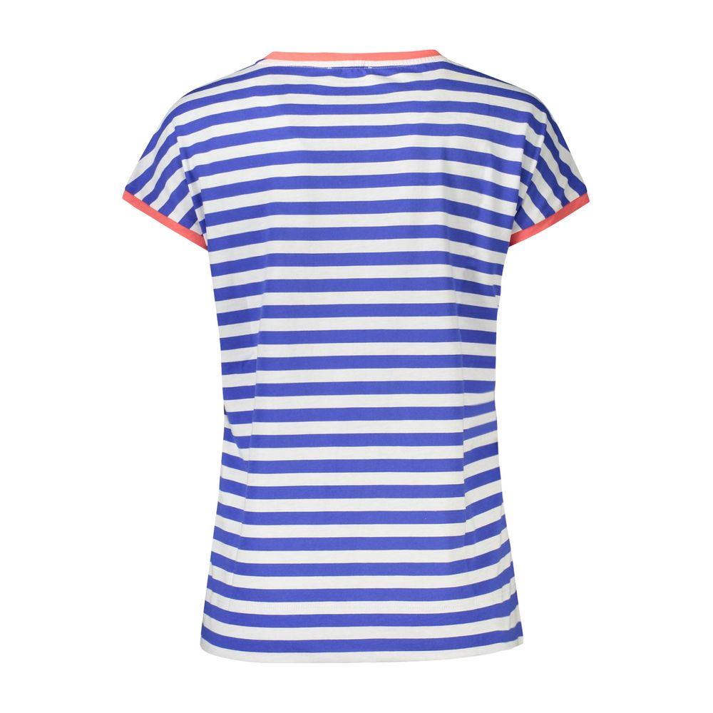 North Sails Blue Cotton T-Shirt, sleeveless striped crew neck with contrasting details and embossed print, back view
