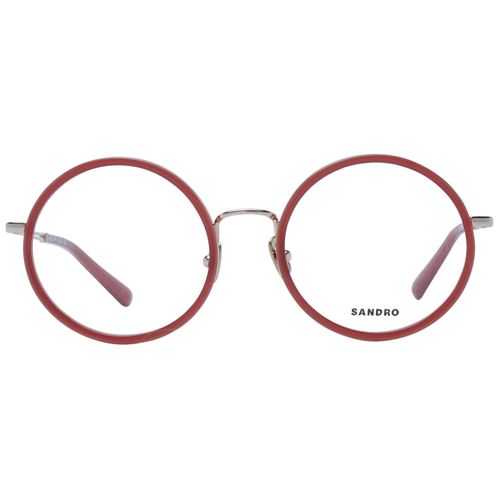 Sandro Red Metal Glasses (Frames) for Women in full-rim round style with red metal frame and demo lenses.