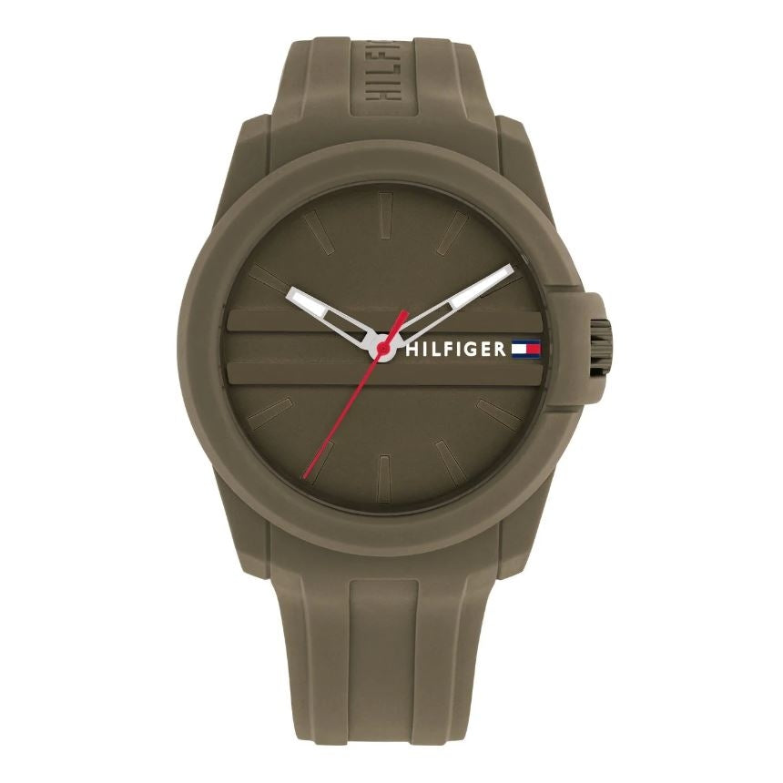 TOMMY HILFIGER Mod. 1710599 Quartz Analog Gent Watch in official packaging, 44mm mineral dial, water-resistant, perfect for style and function.