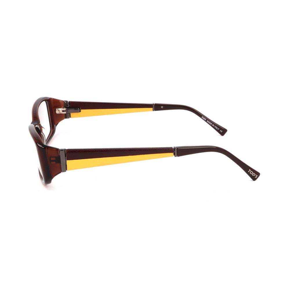 Side view of Tod's Bicolor Acetate Frames in Havana color, showcasing acetate material and temple length 135mm.