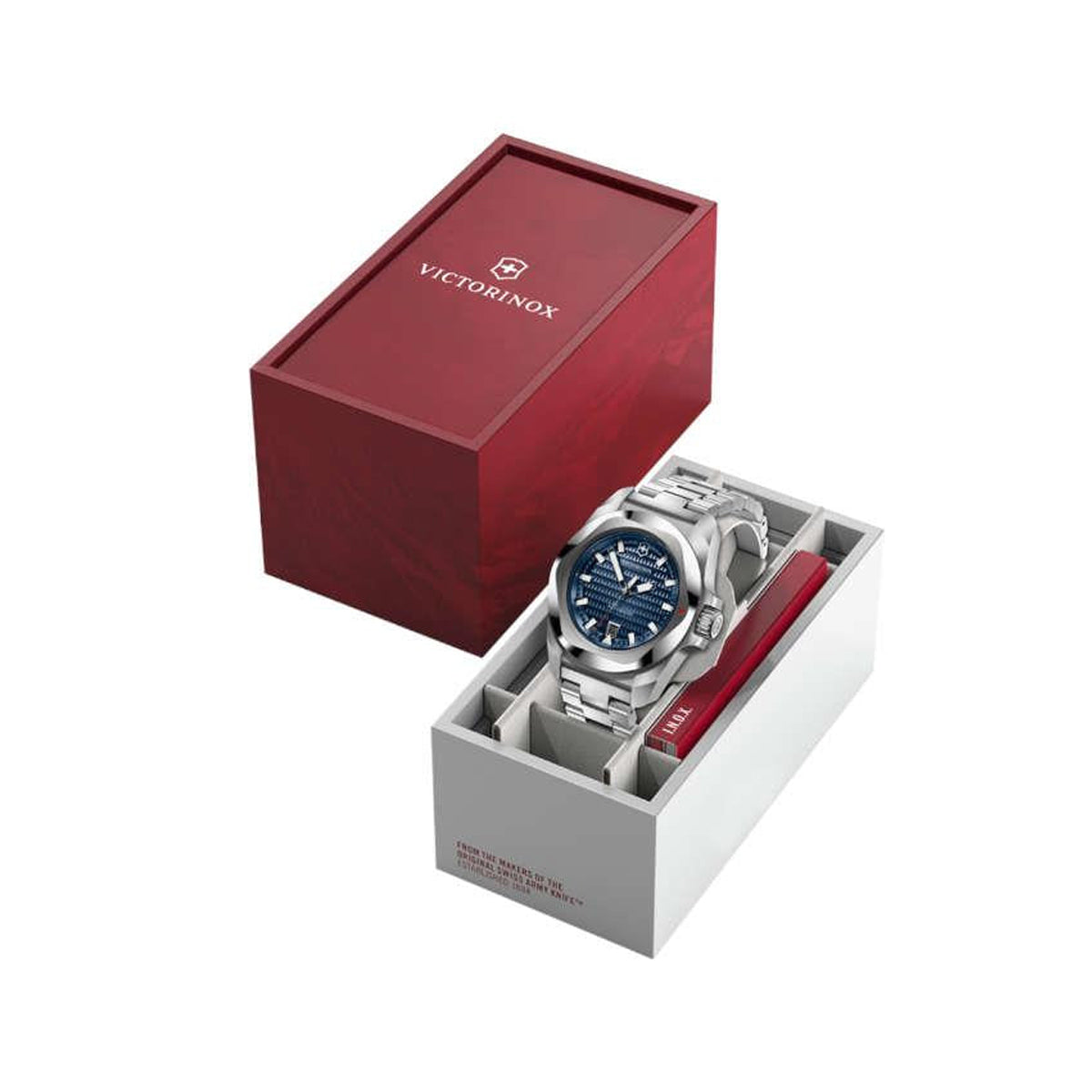 VICTORINOX WATCHES Mod. V242020 in open box with blue dial and stainless steel bracelet