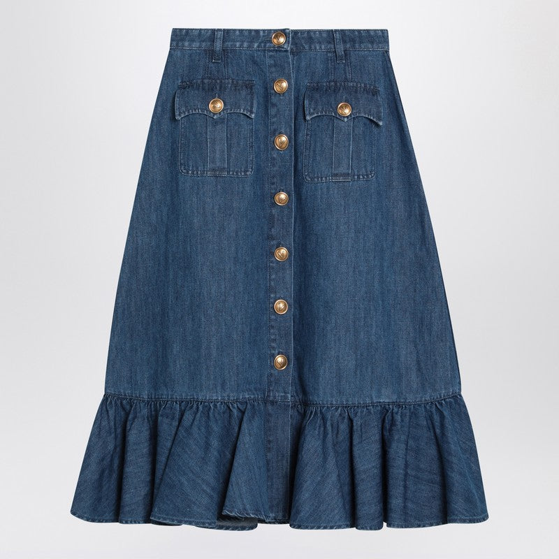 Valentino Blue cotton-linen blend denim midi skirt LDin,Spring - Summer 2025,Women,Women > Clothing,Women > Clothing > Skirts,Yes Eu Valentino 6B3DD18L94C/Q_VALE-558_102