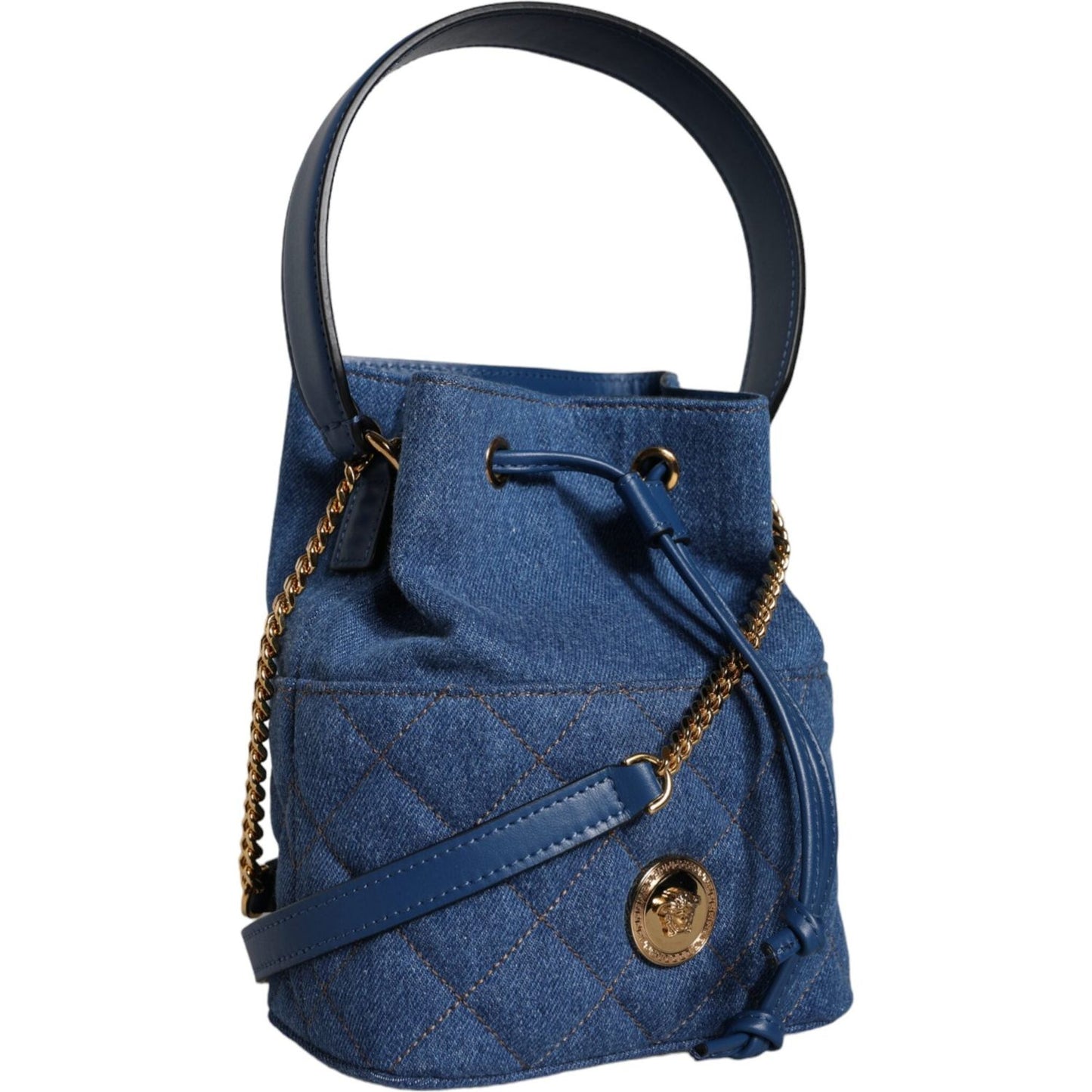Versace Blue Quilted Denim Leather Crossbody Shoulder Bag BAG1602