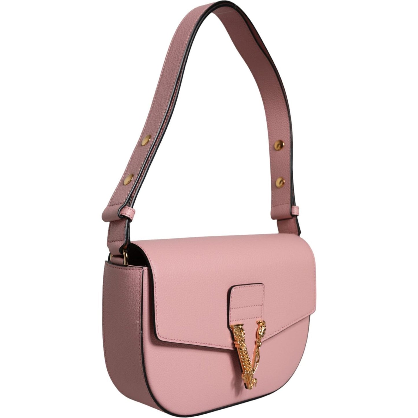 Versace Pink Grainy Calf Leather Logo Crossbody Shoulder Bag BAG1613