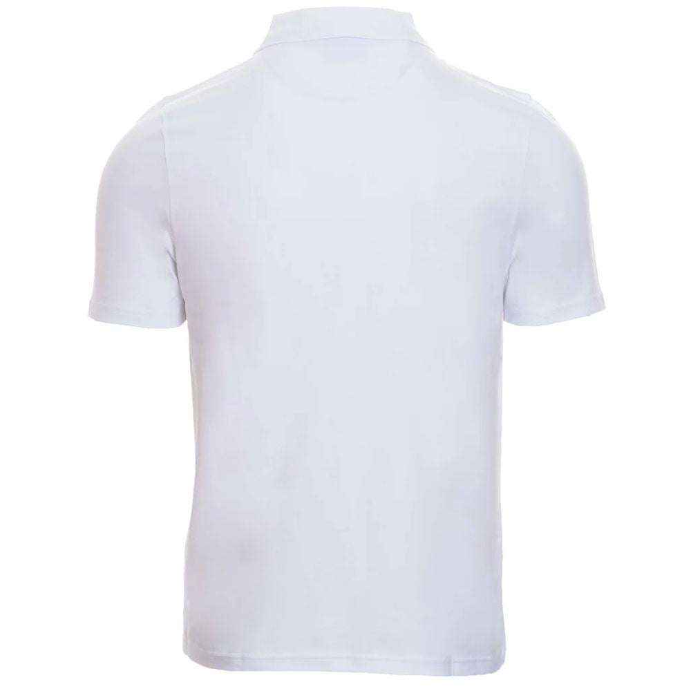 Back view of Alpha Studio white cotton polo shirt with short sleeves.